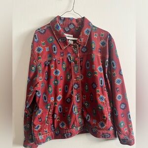 Vintage 90s Southwestern Aztec Denim Jacket – Boho Festival Style – Size L